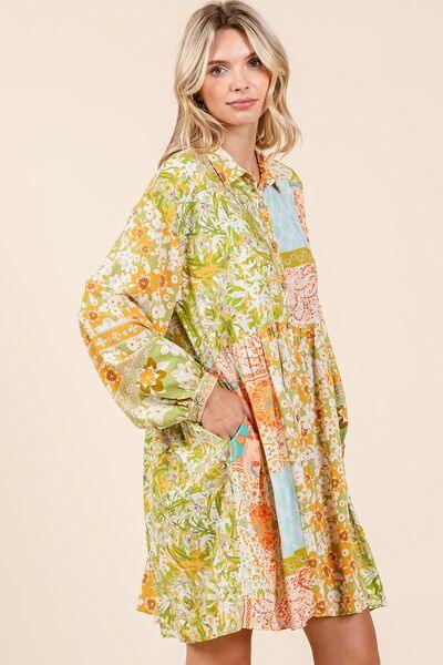 Mittoshop Floral Button Detail Long Sleeve Shirt Dress