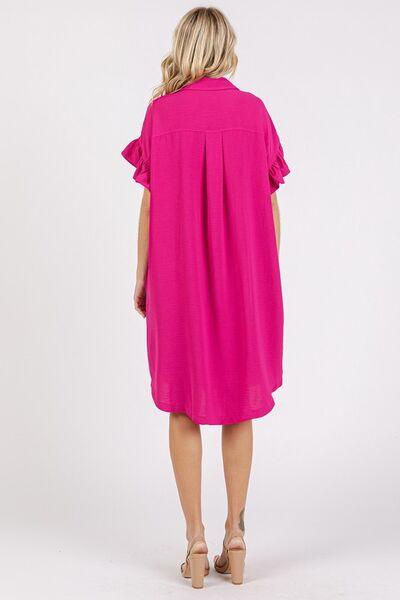 Mittoshop Button Down Flounce Sleeve Dress with Pockets