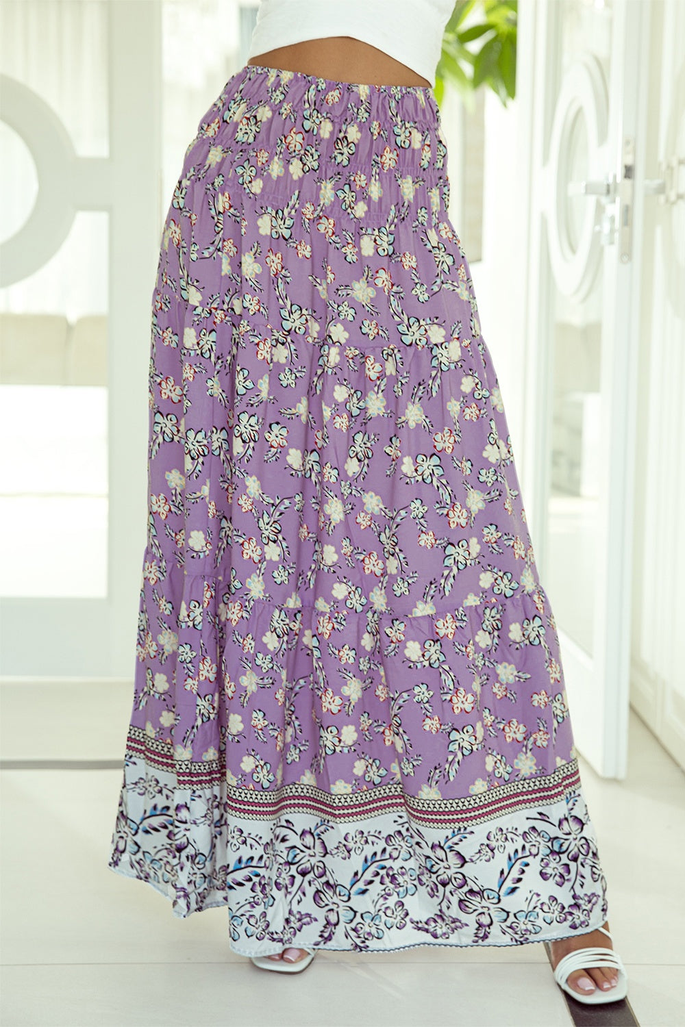 Tiered Printed Elastic Waist Skirt