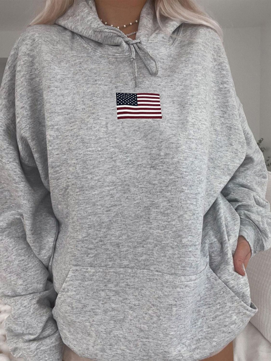 Devine Drawstring US Flag Long Sleeve Hoodie