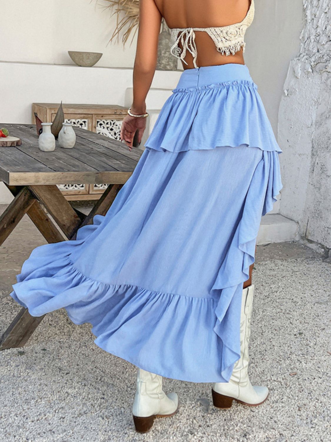 Devine High-Low Ruched Layered Skirt