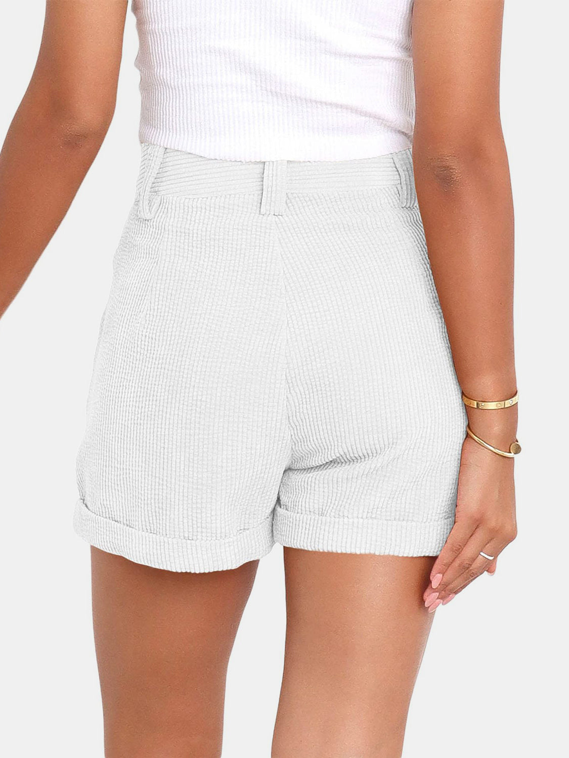 Full Size High Waist Shorts with Pockets White