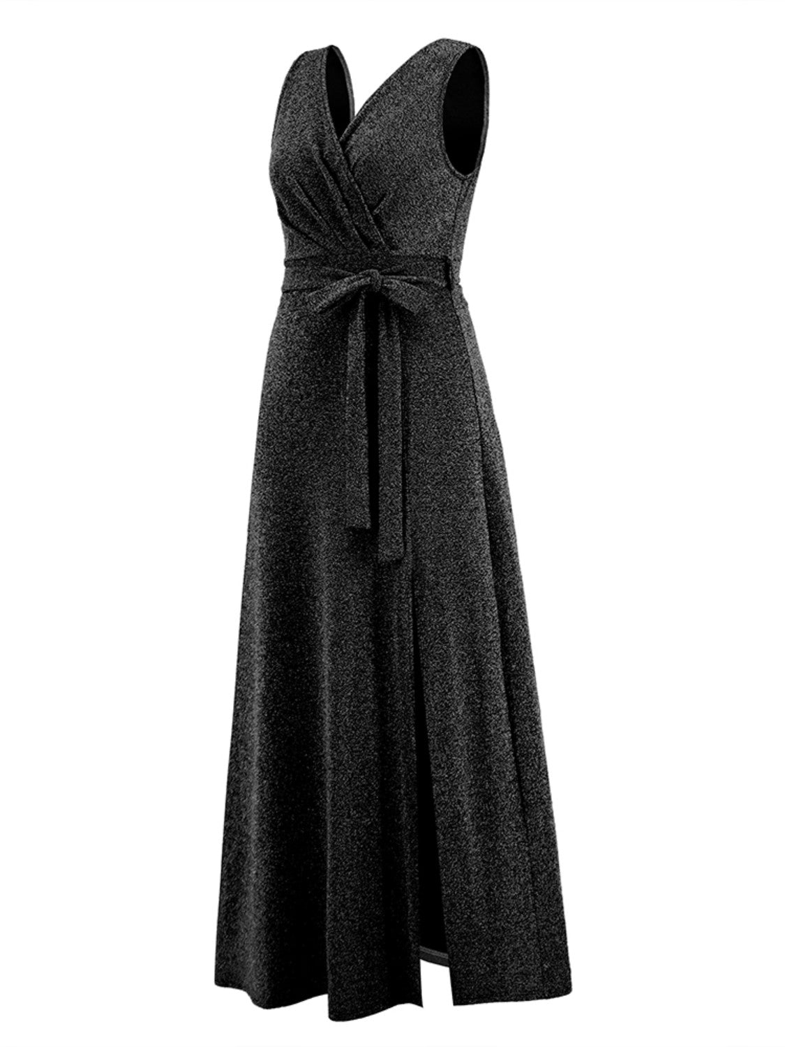 Slit Surplice Tie Waist Sleeveless Dress