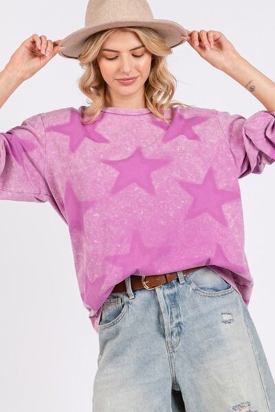 SAGE + FIG Mineral Wash Star Pattern T-Shirt Moonlit Mauve