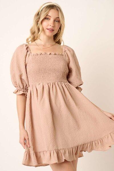 Mittoshop Smocked Ruffled Hem Half Sleeve Mini Dress