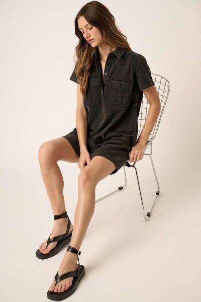 Mittoshop Button Detail Collared Neck Short Sleeve Shirt Dress