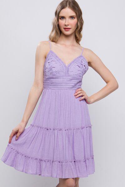 Love Tree Lace Detail Tied V-Neck Mini Cami Dress LAVENDER