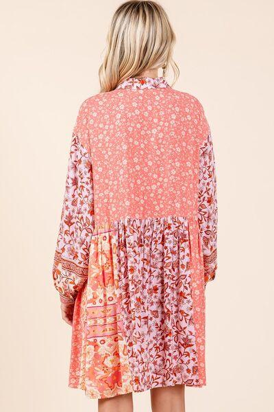 Mittoshop Floral Button Detail Long Sleeve Shirt Dress