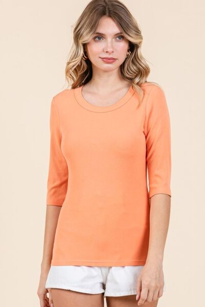 Mittoshop Round Neck Half Sleeve T-Shirt Apricot