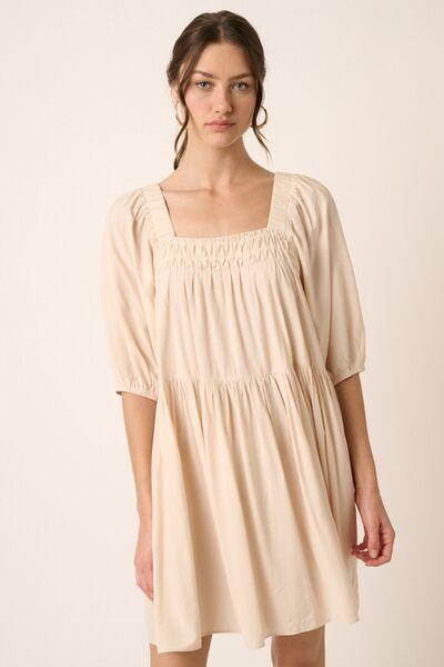 Mittoshop Pintuck Detail Tie Back Mini Dress Sand